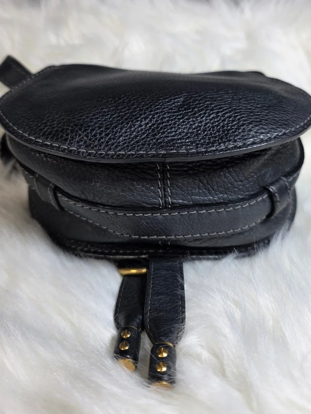 Chloé Marcie Small saddle bag in Black grained leather